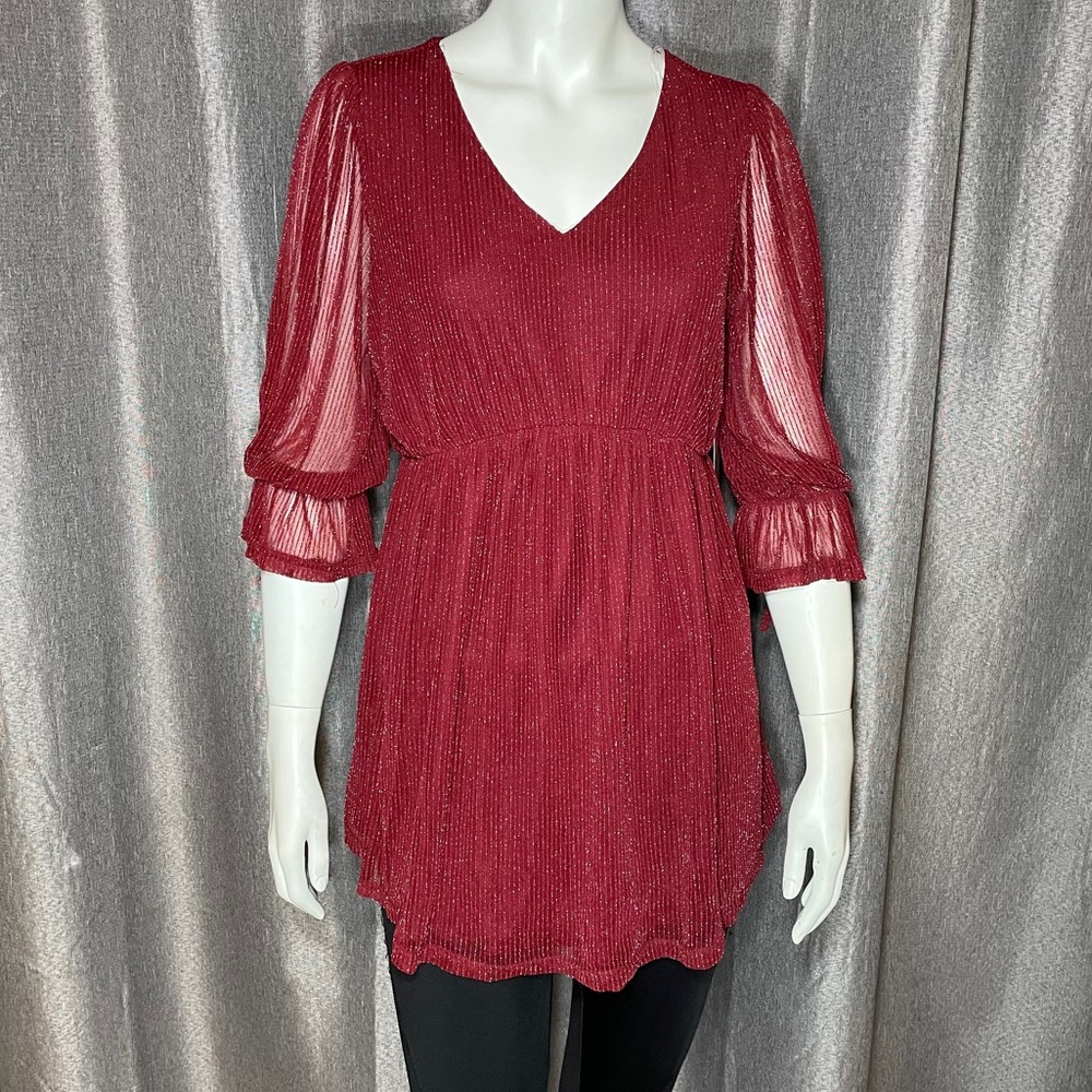 Siren Lily Maternity Top Red Sheer Vneck Sparkling Top Brand New Medium